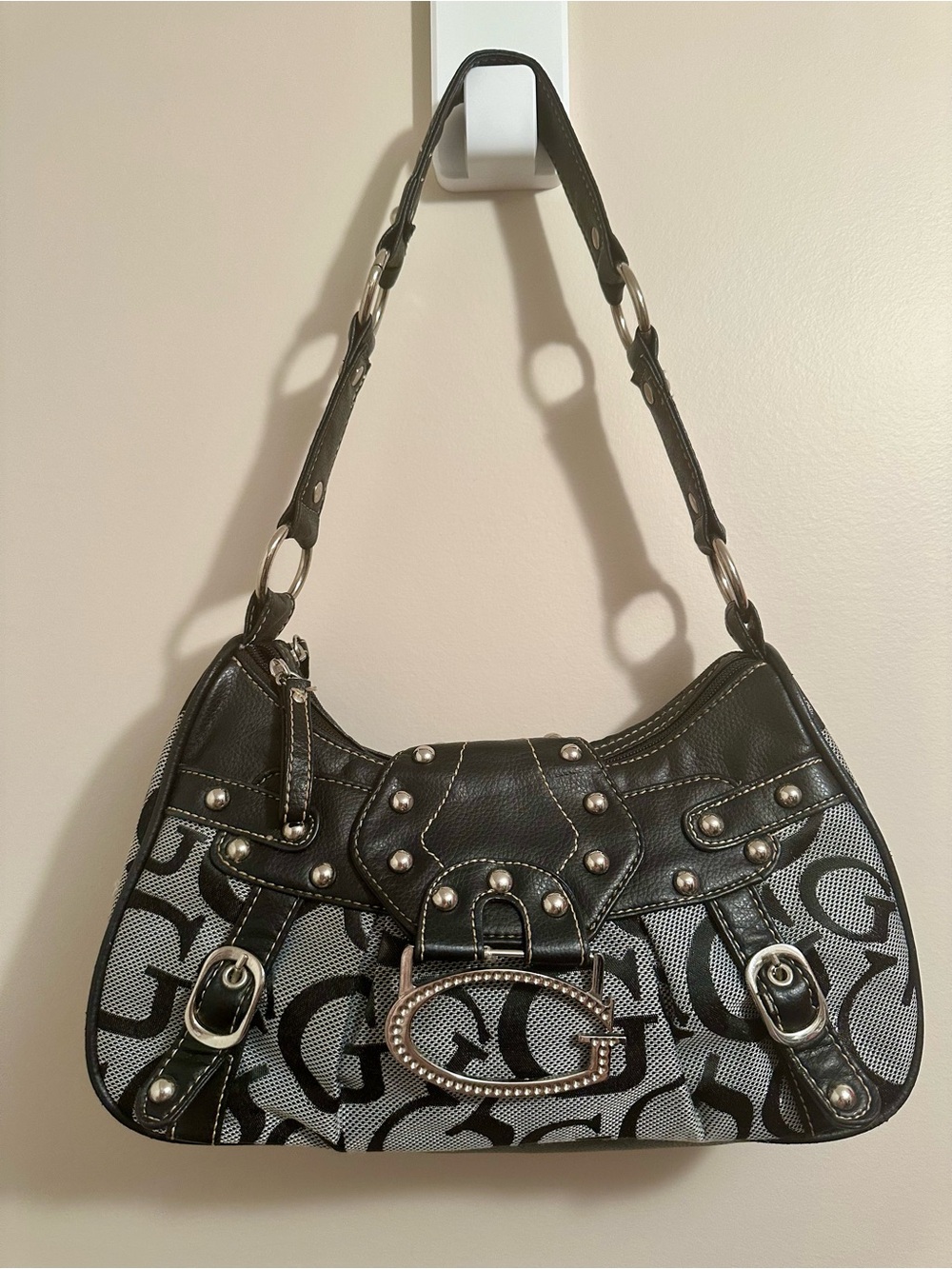 Guess Purse - Dark Navy Blue and Gray Shoulder Bag with Stud Details